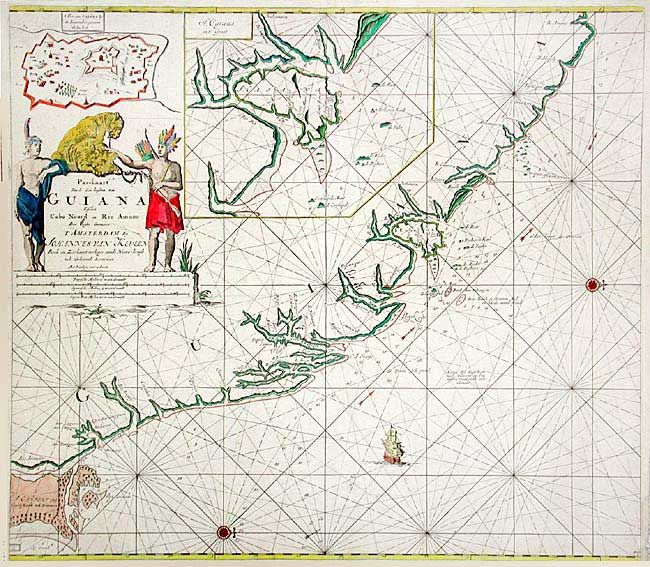 Pas-Kaart van de Zee-kusten van Guiana Tusschen Cabo Noord en Rio Amano