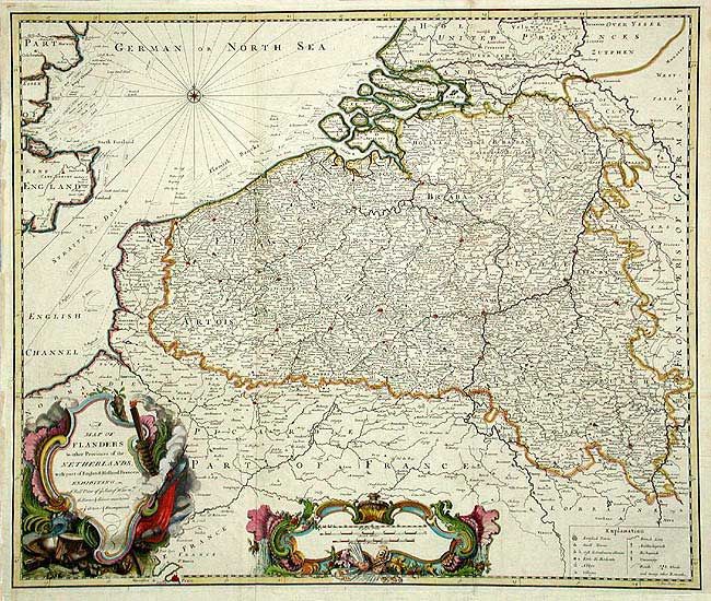 A Map of Flanders & other Provinces of the Netherlands with part of England, Holland, France, &c., exhibiting a full view of ye Seat of War nth. The Towns & Rivers mentioned in ye Actions & Encampments