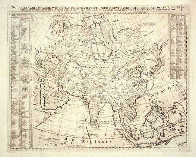 Nouvelle Carte de l' Asie avec des Tables Alphabetiques pour Trouver sans Peine les Etats des Principaux