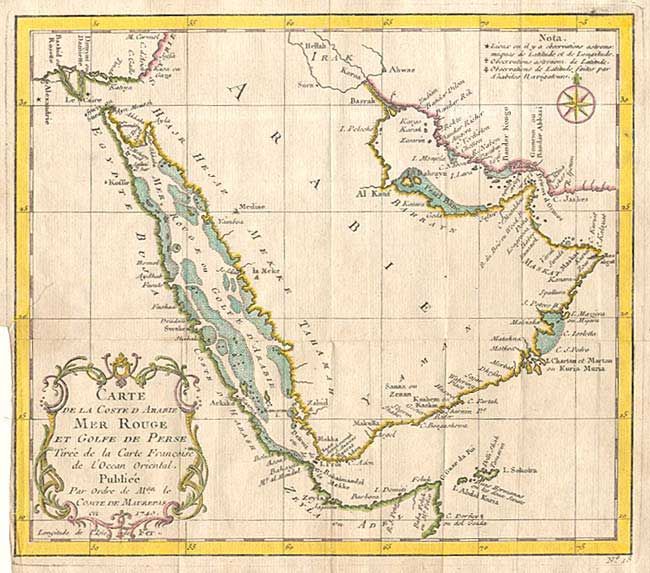 Carte de la Coste d Arabie mer Rouge et Golfe de Perse