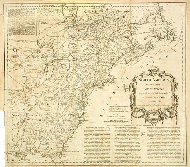 North America From the French of Mr. D' Anville Improved with the Back Settlements of Virginia and Course of Ohio Illustrated with Geographical and Historical Remarks