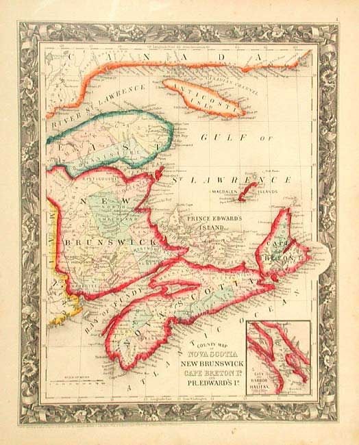 County Map of Nova Scotia, New Brunswick, Cape Breton Id. and Prince Edward's Id.