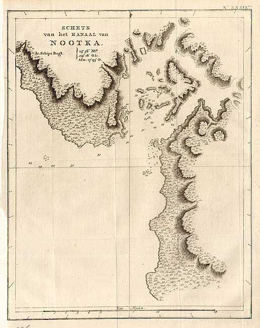 Plan der Haven van Samgan Oodha in het Eiland van Oonalaska [together with] Schets van het Kanaal van Nootka