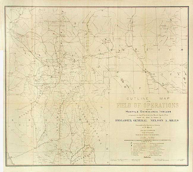 Outline map of the Field of Operations against Hostile Chiricahua Indians showing operations from April 12th 1886 the date of their Surrender September 4th 1886