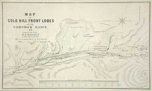 Map of Gold Hill Front Lodes on the Comstock Range N.T.