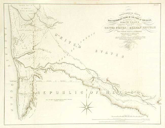 Topographical Sketch of the Southernmost Part of the Port of San Diego, and measurement of the Marine League for determining Initial Point of Boundary between the United States and Mexican Republic as Surveyed by The United States Commission