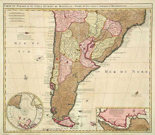 Carte du Paraguay, du Chili Detroit de Magellan & Terre de Feu: dans l' Amerique Meridionale