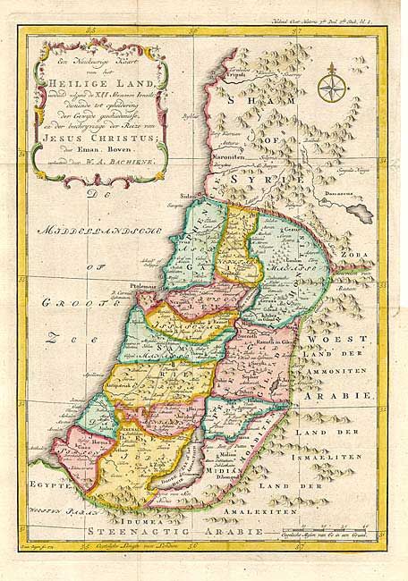 Een Naukeurige Kaart van het Heilige Land verdeeld volgen de XII Stammen Israels