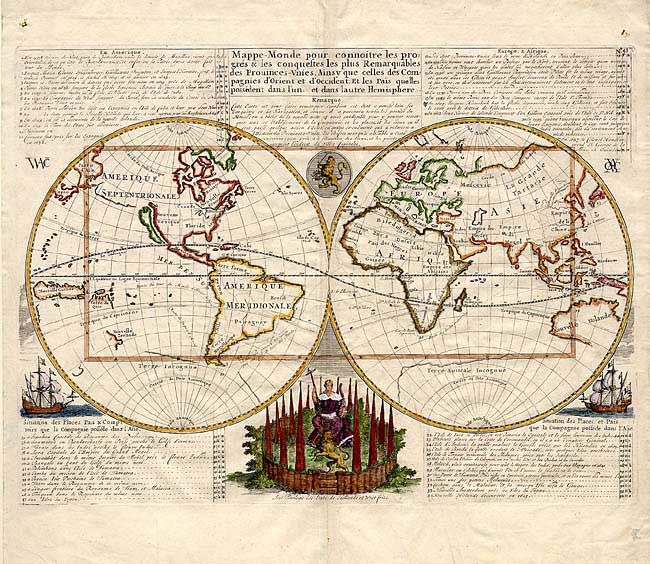 Mappe-Monde pour connoitre les progres & les conquestes les plus Remarquables