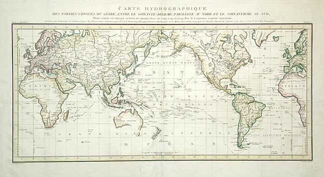 Carte Hydrographique des parties Connues du Globe, Entre le Soixante-Dixieme Parallele au Nord et le Soixantieme au Sud