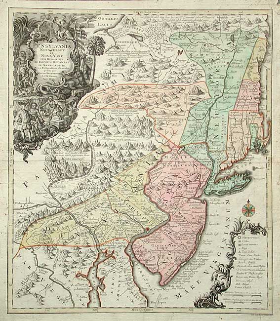 Pensylvania Nova Jersey et Nova York cum Regionibus ad Fluvium Delaware in America Sitis
