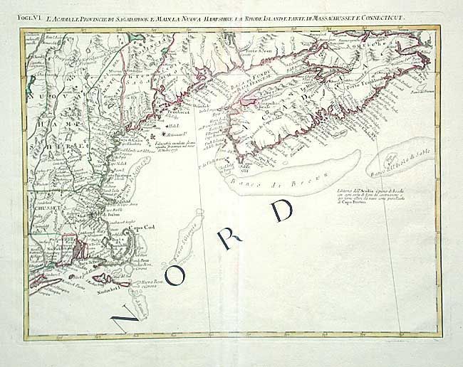 L'Acadia, le Provincie di Sagadahook E. Main, la Nuova Hampshire, la Rhode Island, e Parte di Massachusset e Connecticut.