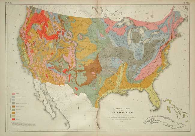 Geological Map of the United States compiled by C.H. Hitchcock and W. P. Blake