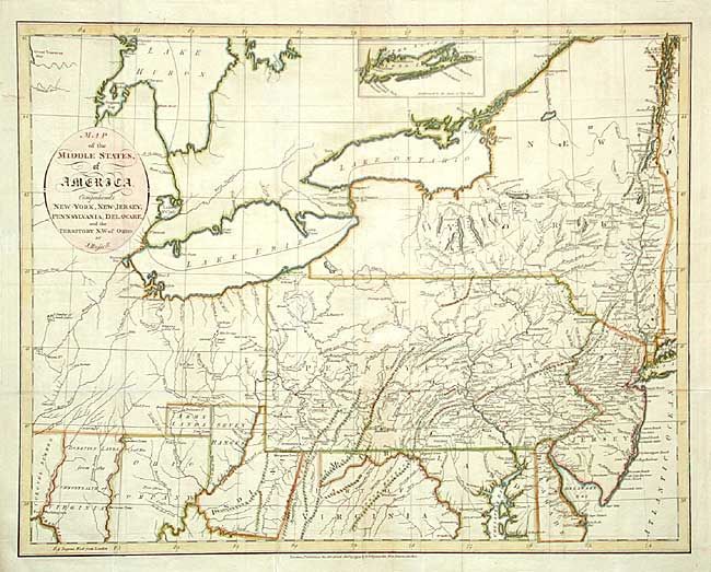 Map of the Middle States of America.  Comprehends New-York, New-Jersey, Pennsylvania, Delaware and the Territory N.W. of Ohio