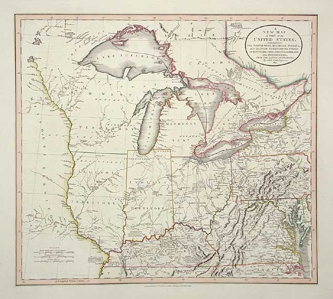 A New Map of Part of the United States, exhibiting the North West, Michigan, Indiana, and Illinois Territory, the States of Kentucky, Ohio, Virginia, Maryland and Pennsylvania