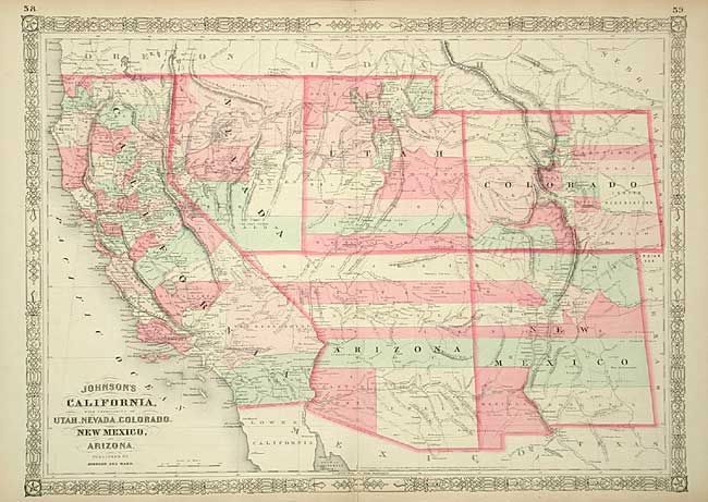 Johnson's California, with Territories of Utah, Nevada, Colorado, New Mexico, and Arizona