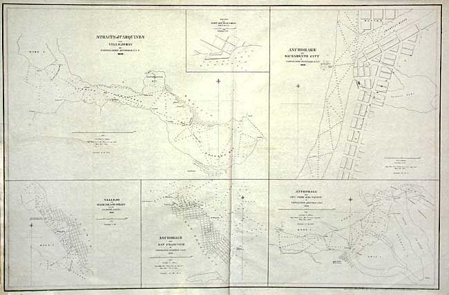Straits of Carquines and Vallejo Bay [on sheet with] Anchorage off Sacramento City [and] Vallejo and Mare Island Strait [and] Anchorage off San Francisco [and] Anchorage off New York of the Pacific