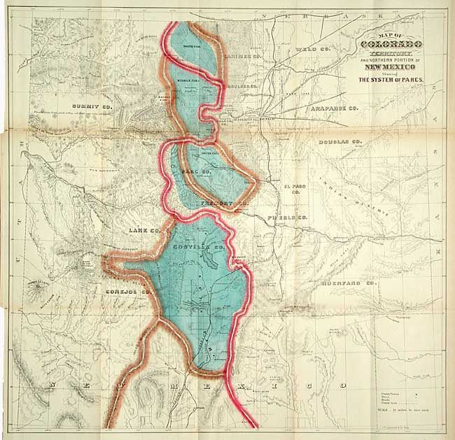 Map of Colorado Territory, and Northern Portion of New Mexico Showing The System of Parcs