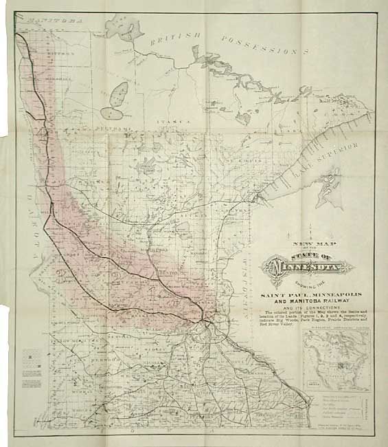 New Map of the State of Minnesota showing the Saint Paul, Minneapolis and Manitoba Railway and its Connections