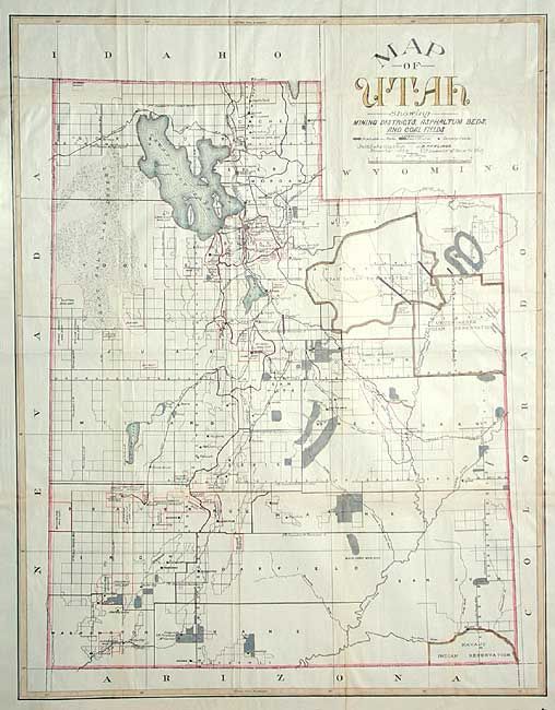 Map of Utah Showing Mining Districts, Asphaltum Beds and Coal Fields