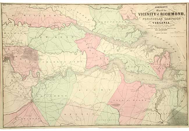 Johnson's Map of the Vicinity of Richmond, and Peninsular Campaign in Virginia