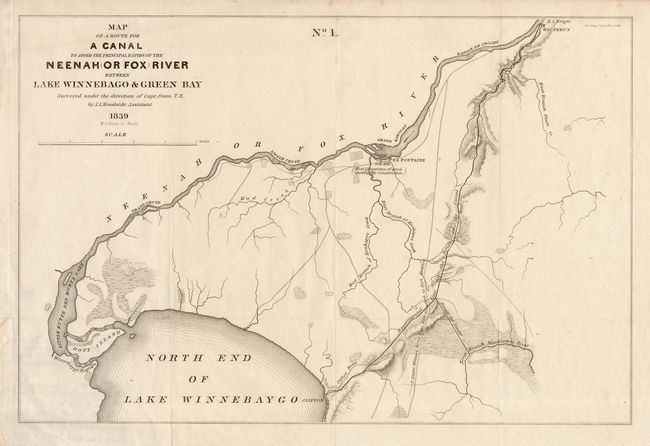 Map of a Route for a Canal to avoid the principal rapids of the Neenah (Or Fox) River between lake Winnebago & Green Bay