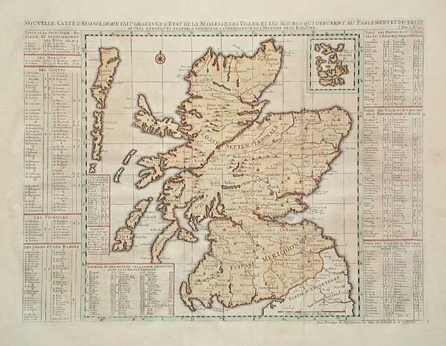 Nouvelle Carte d' Ecosse, ou l' on Fait Observer l' Etat de la Nobles se: Villes, et les Bourgs qui Deputent au Parlement et Diverses