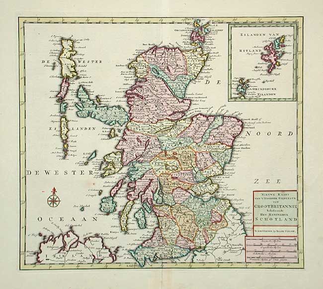 Nieuwe Kaart Van't Noorder Gedeelte van Groot Britannie behelzende Het Koningryk Schotland