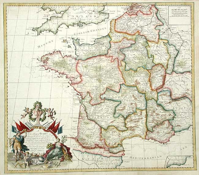 A New Map of France, Shewing the Roads & Post Stages thro: out that Kingdom