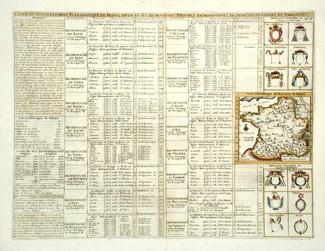 Carte du Gouvernement Eclesiastique de France Divise en ses Archeveschez, Eveschez, Archidiaconnez, Archipretrez, Doyennez et Parroisses