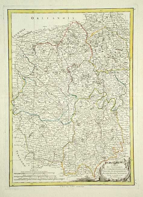 Carte des Gouvernements du Berri, du Nivernois, de la Marche, du Bourbonnois, du Limosin et de l' Auvergne