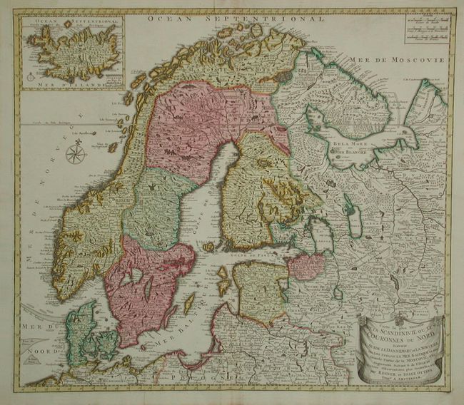 Carte la plus Nouvelle de la Scandinivie ou les Couronnes du Nord Scavoir la Suede le Dannemarc et la Norvege ou lon Trouve la Mer Baltique, et une Grande Partie de la Moscovie etc.