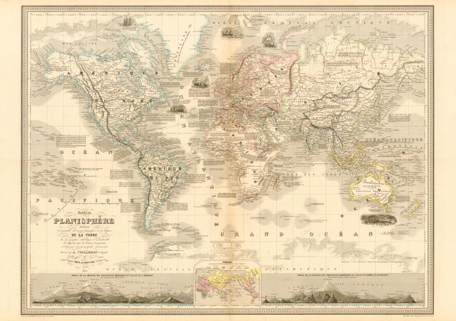 Nouveau Planisphere indiquant les grandes divisions physiques et politiques de la Terre la Geographie statistique et industrielle des differents etats, les Colonies Europeenues et l' epoque des principales decouvertes