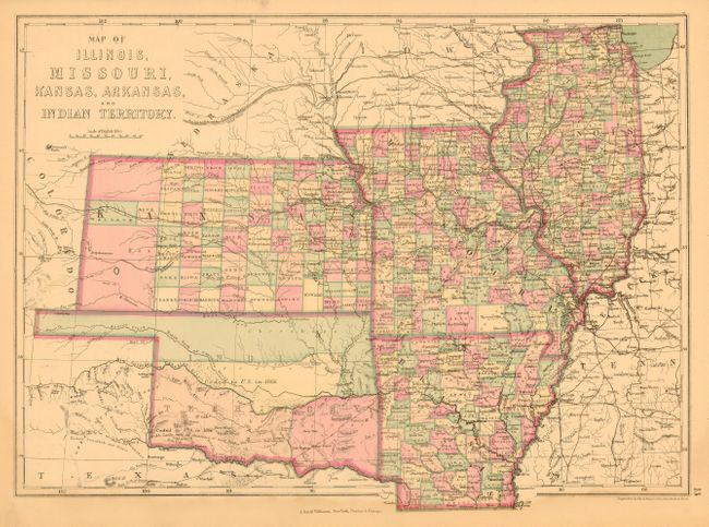 Map of Illinois, Missouri, Kansas, Arkansas, and Indian Territory