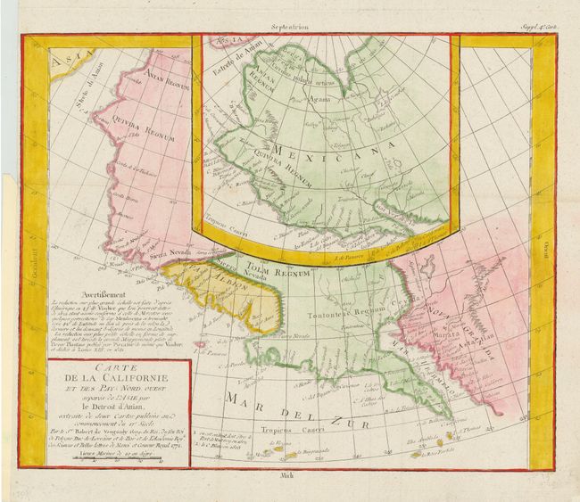 Carte de la Californie et des Pays Nord Ouest separes de l' Asie par le Detroit d' Anian