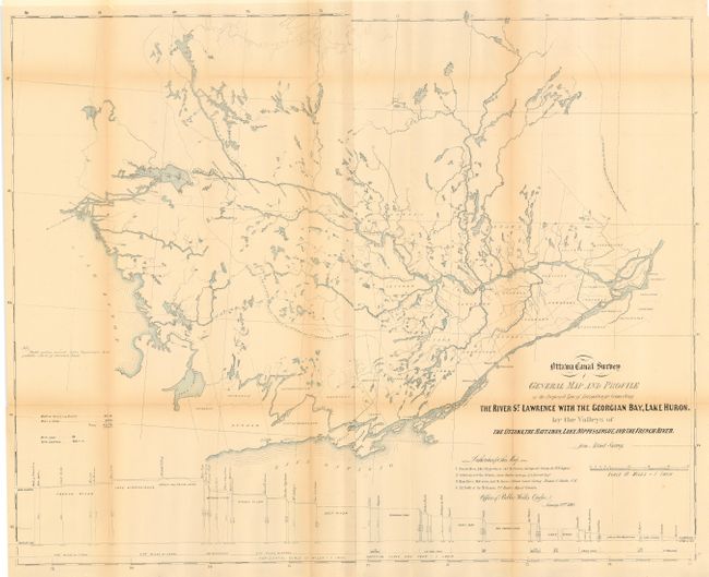 Ottawa Canal Survey General Map and Profile of the Proposed Line of Navigation for Connecting the River St. Lawrence with the Geogian Bay, Lake Huron.  By the Valleys of the Ottawa, the Mattawan, Lake Nippissingue, and the French River