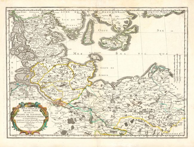 Basse Partie de la Basse Saxe, ou sont les Duches de Sleswick, Holsace, Meckelenbourg, et Lauwenbourg; Subdivises en leurs Principales parties
