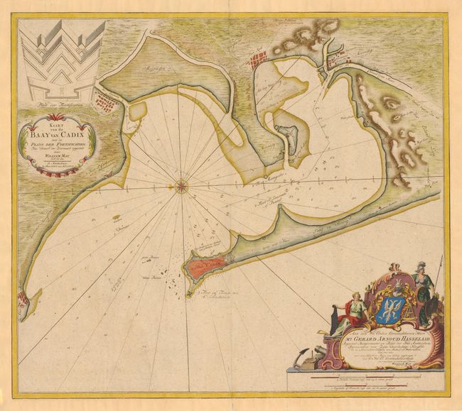 Kaart van de Baay van Cadix met de Plans der Fortificatien.