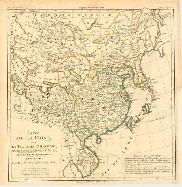 Carte de la Chine, avec la Tartarie Chinoise, les Pays Conquis Depuis 25 a 30 ans, et les Etats Tributaries de cet Empire