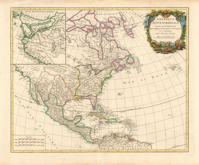 Amerique Septentrionale dressee sur les Relations les plus modernes des Voyageurs et Navigateurs, ou se remarquent.  Les Etats Unis.