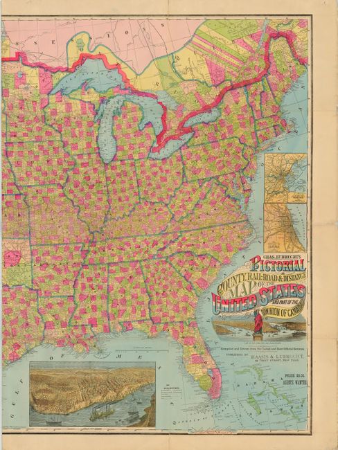 Chas. Lubrecht's Pictorial County, Rail-Road & Distance Map of the United States and Part of the Dominion of Canada