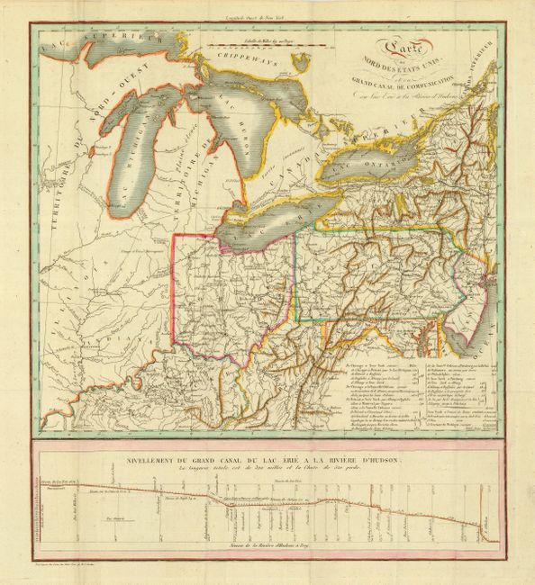 Carte du Nord des Etats Unis et ou Grand Canal de Communication du Lac Erie a la Riviere d' Hudsons [with] Plan et Profil du Canal Projette du Lac Erie a la Riviere Hudson dans l' Etat de Neuwyork