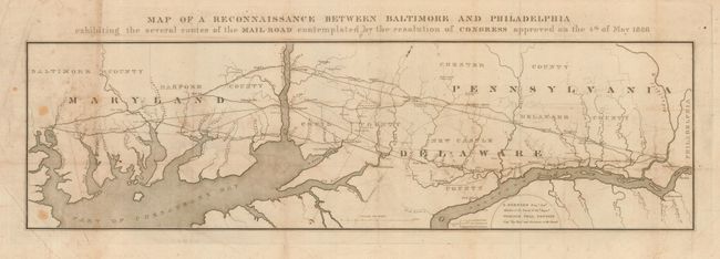 Map of a Reconnaissance Between Baltimore and Philadelphia exhibiting the several routes of the Mail Road