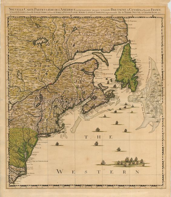 Nouvelle Carte Particuliere de l' Amerique ou sont exactement marquees la Nouvelle Bretagne, le Canada ou Nouvelle France, la Nouvelle Ecosse, la Nouvelle Angleterre, la Nouvelle York, la Pensilvanie, Maery-Land, la Caroline Septentrionale...