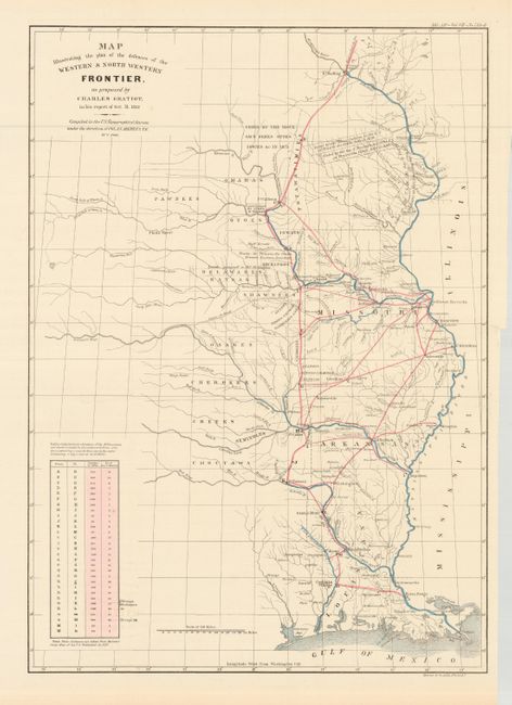 Map Illustrating the plan of the defences of the Western & North Western Frontier, as proposed by Charles Gratiot, in his report of Oct. 31, 1837