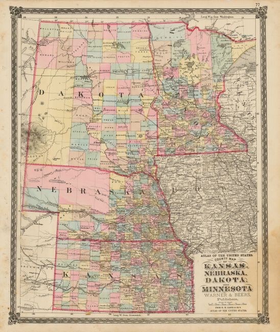 County Map of Kansas, Nebraska, Dakota and Minnesota