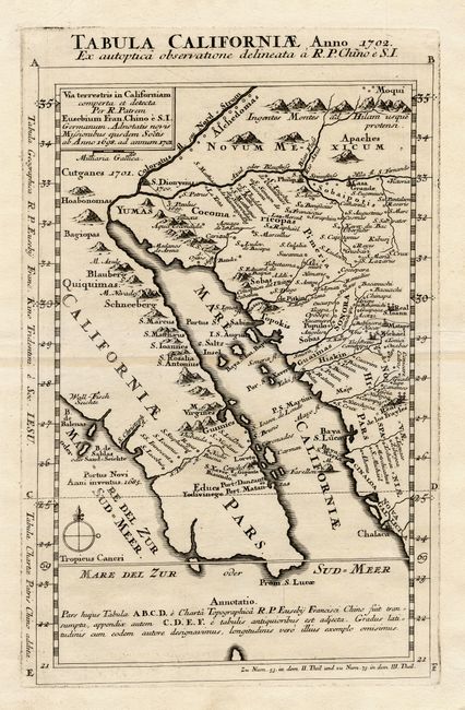 Tabula Californiae Anno 1702 Ex autoptica observatione delineata a R.P. Chino e S.I.