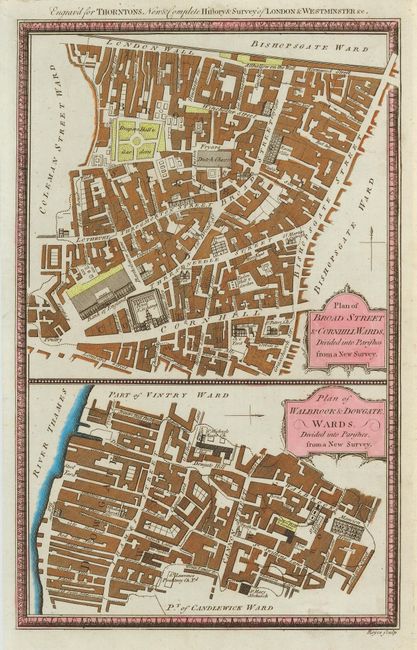 Plan of Broad Street & Cornhill Wards, Divided into Parishes from a New Survey [on sheet with] Plan of Walbrook & Dowgate, Wards, Divided into Parishes from a New Survey