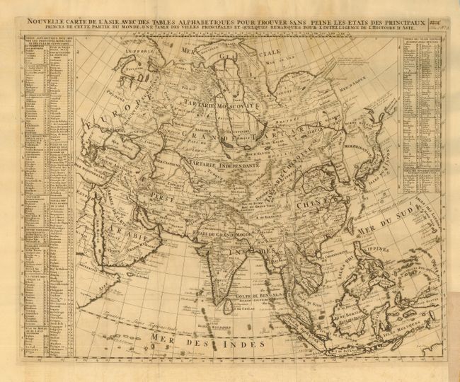 Nouvelle Carte de l' Asie avec des Tables Alphabetiques pour Trouver sans Peine les Etats des Principaux Princes de Cette partie du Monde.  Une Cable des Villes Principales et Quelques Remarques pour l' Intelligence de l' Historie d' Asie