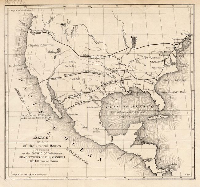 Mills' Map of the several Routes Proposed to the Pacific Ocean from the Head Waters of the Missouri, to the Isthmus of Darien